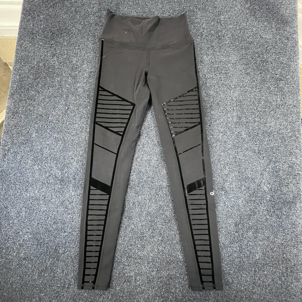 Alo Yoga Leggings Womens Small Black High Rise Velvet Moto Panel Athletic Gym
